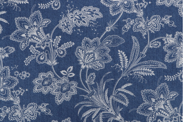 Waverly Follow The Trail Printed Cotton Denim Decorator Fabric in Denim