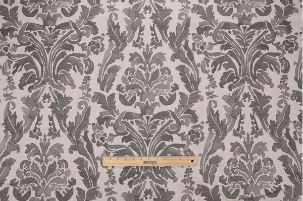 Click for 4.88 Yards Lacefield Gable Damask Printed Linen Drapery Fabric in Stone Lacefield Gable Damask Printed Linen Drapery Fabric in Stone