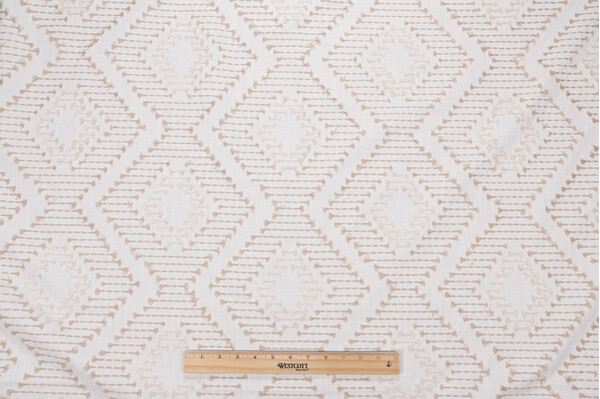 Keota Embroidered Drapery Fabric in Linen