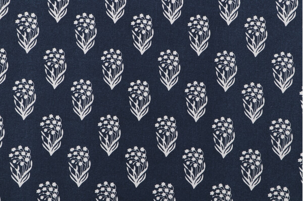 Floral Printed Cotton Drapery Fabric in Indigo