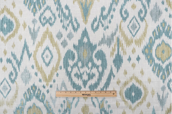 Fabricut Vern Yip Trend Ikat Print Drapery Fabric in Aqua