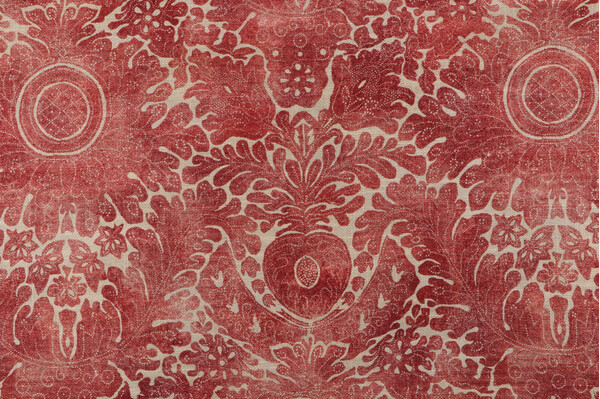 Waverly Damask Sarong Printed Cotton Blend Drapery Fabric in Poppy