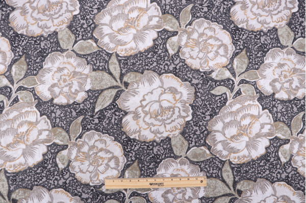 Robert Allen Peony Bowl Printed Cotton Drapery Fabric in Birch