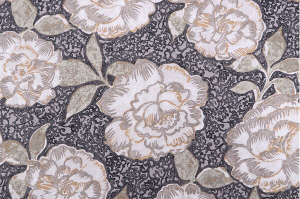 Robert Allen Peony Bowl Printed Cotton Drapery Fabric in Birch