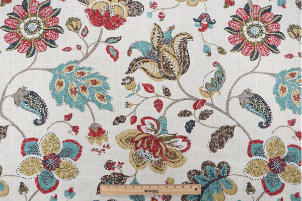 Click for 3.38 Yards Robert Allen Spring Mix Printed Linen Blend Drapery Fabric in Poppy Robert Allen Spring Mix Printed Linen Blend Drapery Fabric in Poppy