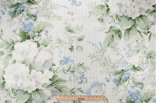 P Kaufmann Battersea Bouquet Printed Polished Cotton Drapery Fabric in Mist Green