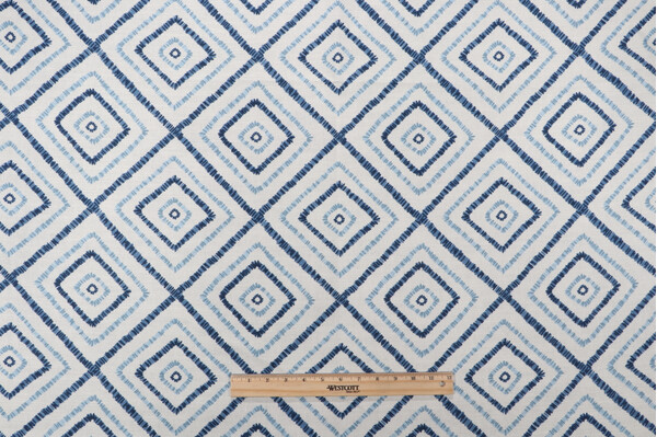 Thibaut Kozar F94925 Printed Linen Blend Drapery Fabric in Navy and White