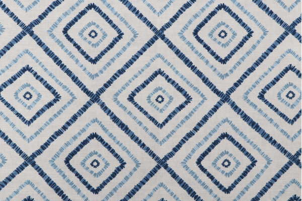 Thibaut Kozar F94925 Printed Linen Blend Drapery Fabric in Navy and White