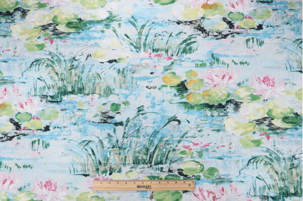 Covington Monet Printed Cotton Drapery Fabric in 511-Dream Blue