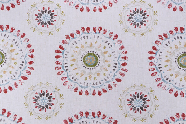 Robert Allen Whimsy Wheel Printed Cotton Drapery Fabric in Coral