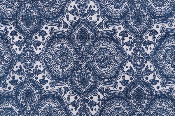 Harriman Woven Chenille Damask Upholstery Fabric in Blue/White