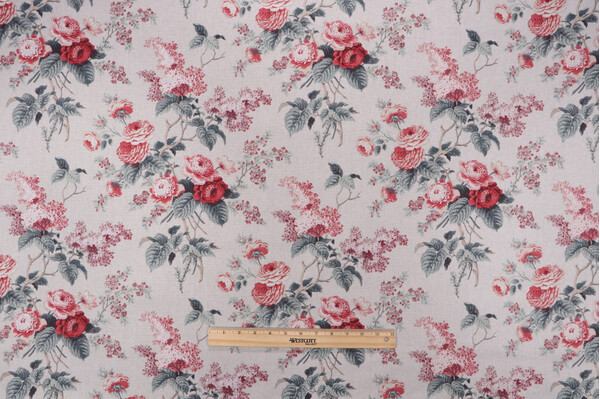Waverly Emma&#39;s Garden Printed Cotton Drapery Fabric in Rosewood