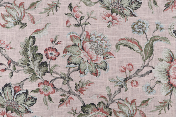Covington Sturbridge Printed Linen Blend Drapery Fabric in 704-Dusty Rose