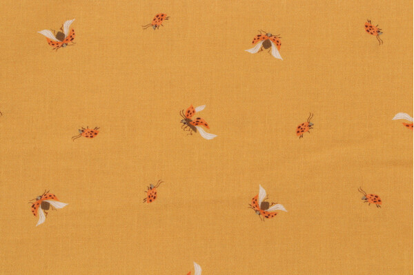 Dear Stella Bookish - Ladybugs Printed Cotton Craft Fabric in Mustard
