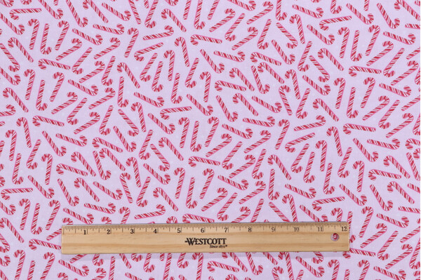 Timeless Treasures Gingerbread Dreams - Tossed Candy Canes & Dots Printed Cotton Craft Fabric in Candy