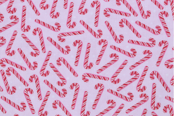 Timeless Treasures Gingerbread Dreams - Tossed Candy Canes & Dots Printed Cotton Craft Fabric in Candy