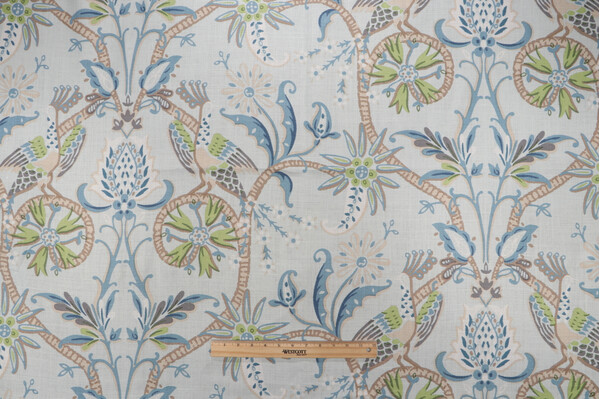 Thibaut Peacock Garden F924360 Printed Linen Drapery Fabric in Aqua