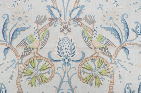 Thibaut Peacock Garden F924360 Printed Linen Drapery Fabric in Aqua