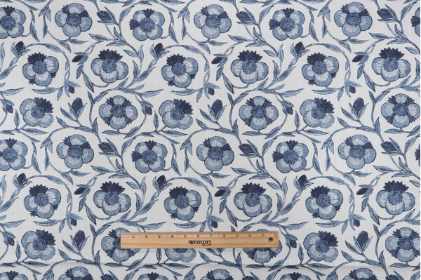 P Kaufmann Pondicherry Trail Printed Cotton Blend Drapery Fabric in Blue Clay
