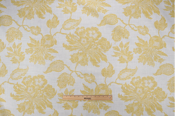 Thibaut Helena F94101 Printed Linen Drapery Fabric in Lemon