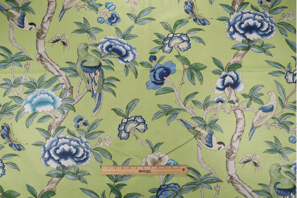 Thibaut Giselle F914225 Printed Linen Blend Drapery Fabric in Green