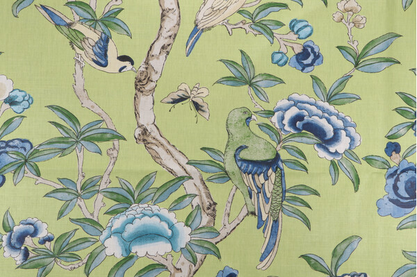 Thibaut Giselle F914225 Printed Linen Blend Drapery Fabric in Green