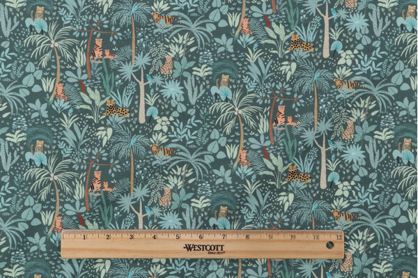 Dear Stella Grasslands - Wild Cats Printed Cotton Craft Fabric in Pine