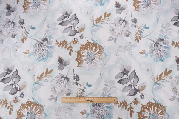 Kelly Ripa Home Light-Hearted Printed Cotton Drapery Fabric in Spa