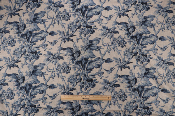 Waverly Southern Belle Printed Linen Blend Drapery Fabric in Midnight