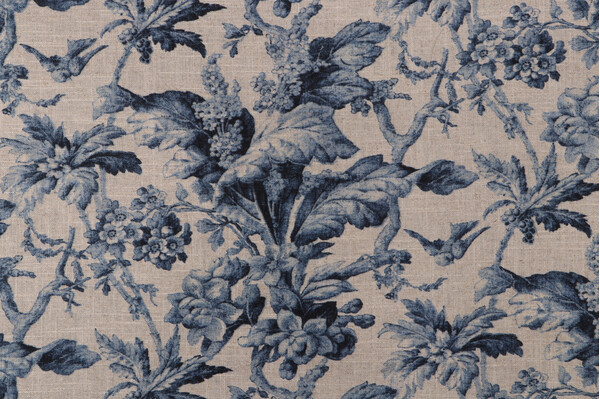 Waverly Southern Belle Printed Linen Blend Drapery Fabric in Midnight