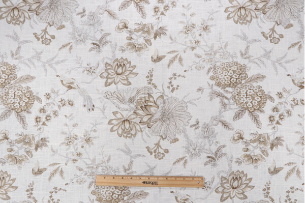 Waverly Lucchese Printed Linen Blend Drapery Fabric in Fumo