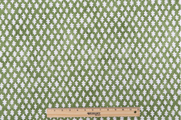 Premier Prints Gem-Slub Linen White Printed Drapery Fabric in Kale