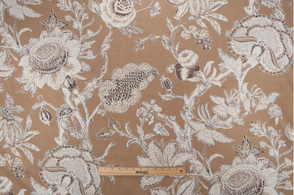 Thibaut Rittenhouse F94148 Printed Cotton Blend Drapery Fabric in Camel