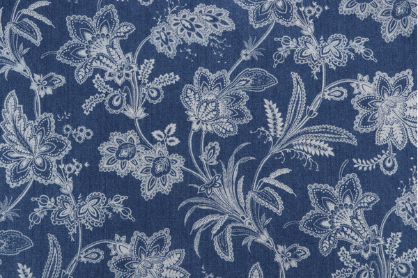 Waverly Follow The Trail Printed Cotton Denim Decorator Fabric in Denim