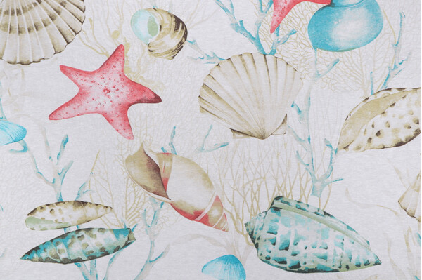 Vilber Shells Printed Cotton Drapery Fabric in Primary