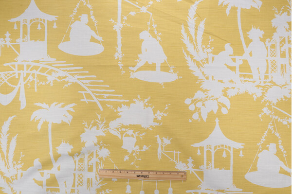 Thibaut South Sea F916024 Printed Linen Blend Drapery Fabric in Yellow