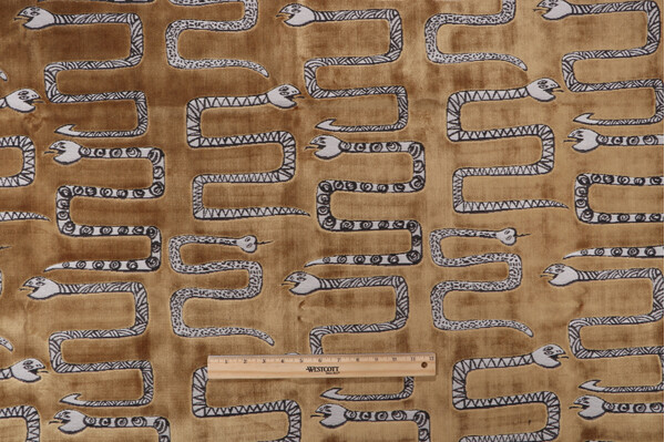 TFA Serpentine Latex-Backed Velvet Upholstery Fabric in Dark Gold