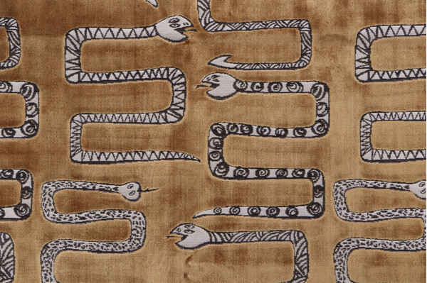 TFA Serpentine Latex-Backed Velvet Upholstery Fabric in Dark Gold