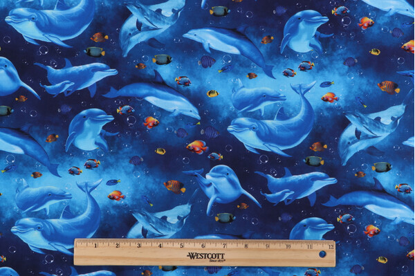 Timeless Treasures Ocean Life - Playful Dolphins and Fish Printed Cotton Craft Fabric in Ocean