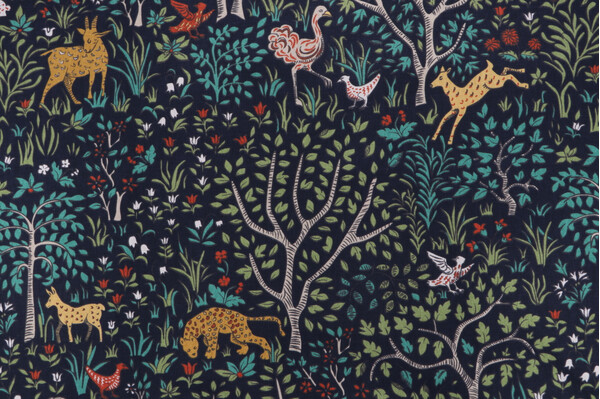 Robert Allen Folkworld Printed Cotton Drapery Fabric in Admiral