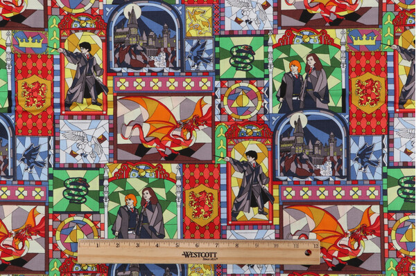 Harry Potter Licensed Stained Glass Windows Printed Cotton Craft Fabric