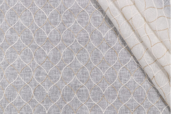 PK Lifestyles Harlequin Stitch Sheer Embroidered Drapery Fabric in Linen