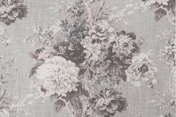 Waverly Ballad Bouquet Printed Linen Blend Drapery Fabric in Platinum