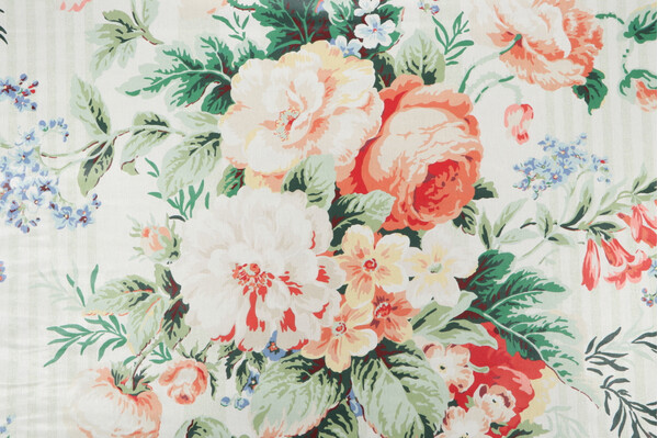 P Kaufmann Battersea Bouquet Printed Polished Cotton Drapery Fabric in Tangerine