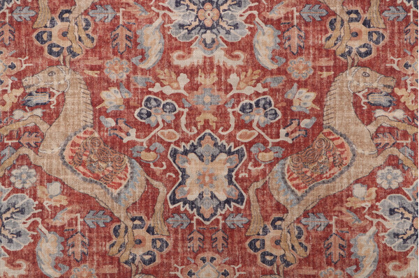 P Kaufmann Nangchen Pony Printed Cotton Linen Drapery Fabric in Crimson