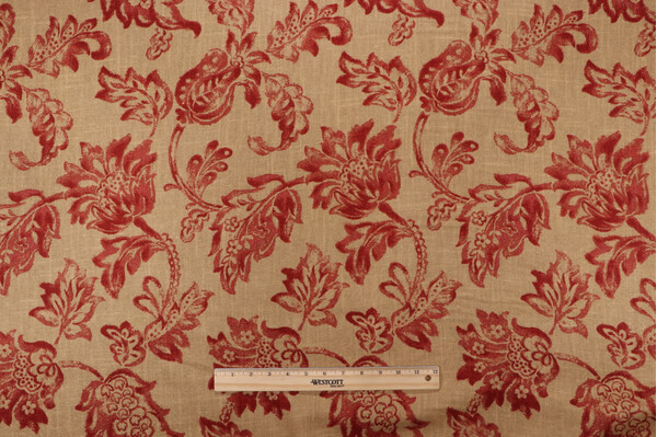 Fabricut Jaclyn Smith Home Trend JSP02600 Printed Linen Drapery Fabric in Scarlet