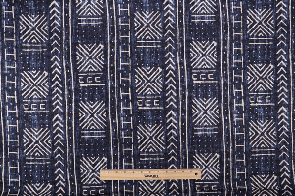 Genevieve Gorder Mali Mud Cloth Printed Linen Blend Drapery Fabric in Indigo