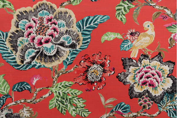 PK Lifestyles Summer Palace Printed Cotton Drapery Fabric in Paprika