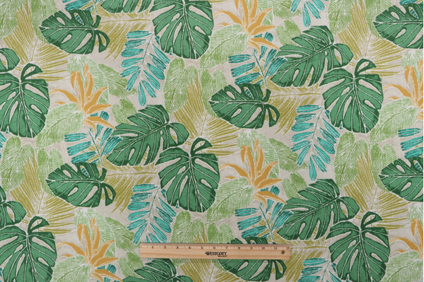 Tommy Bahama Batik Leaves Printed Polyester Outdoor Fabric in Meadow