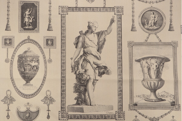 Scalamandre Gallery Wall Printed Cotton Drapery Fabric in Grey 